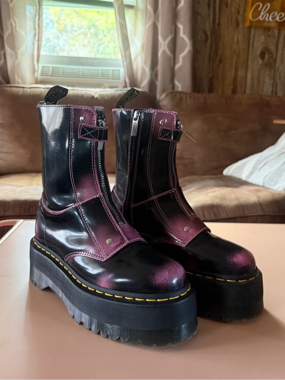 Dr. Martens Black and Purple Platform Combat Boots